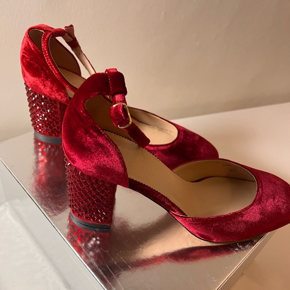 J.Crew Maisie Ruby Red Crystal Studded Velvet Heels - Picture 7 of 11